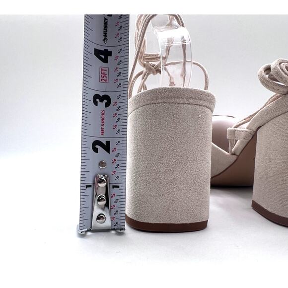 JOURNEE COLLECTION 'FELISITY' RUCHED ANKLE TIE BLOCK HEEL SANDAL LT.BEIGE 9M NEW - Picture 6 of 9